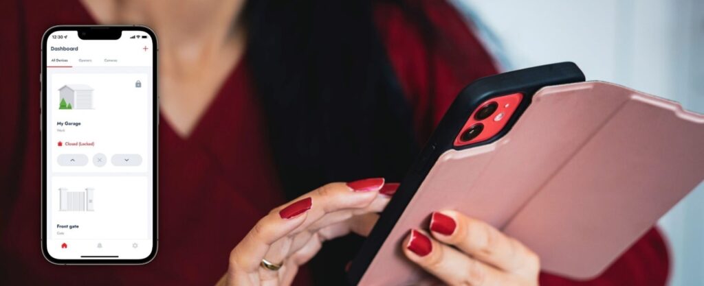 womans hands using phone app
